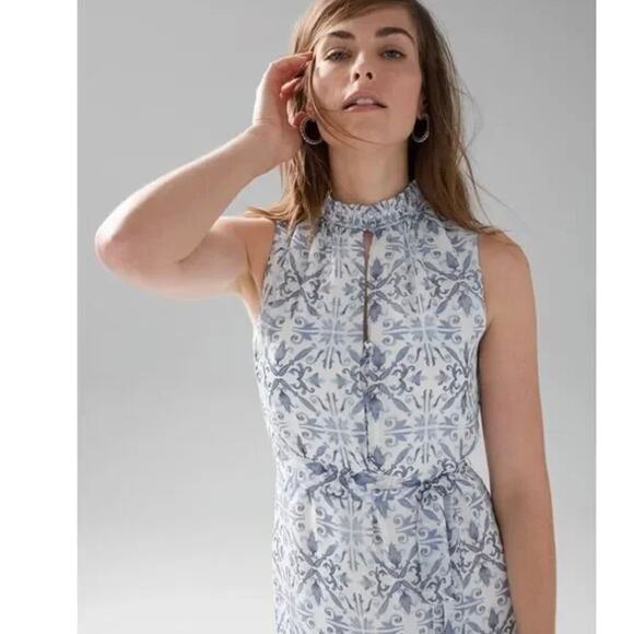 WHBM Blue Floral Dress Size Medium Sleeveless Tiered Resort Romance Style - Picture 4 of 10